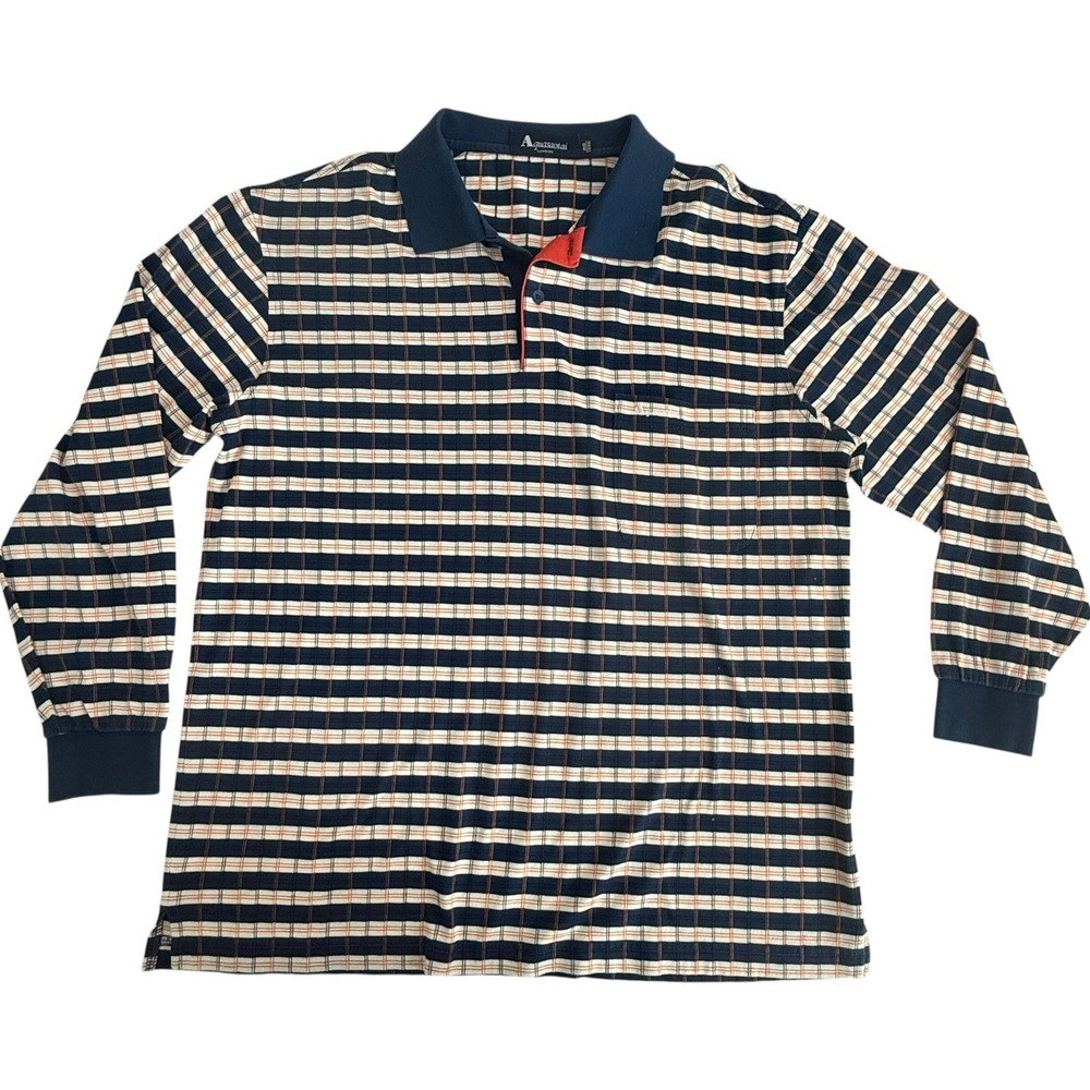Aquasaotai Lumdon Men's M Plaid‎ Polo Shirt Retro 90s Bold Stitching Blue Orange
